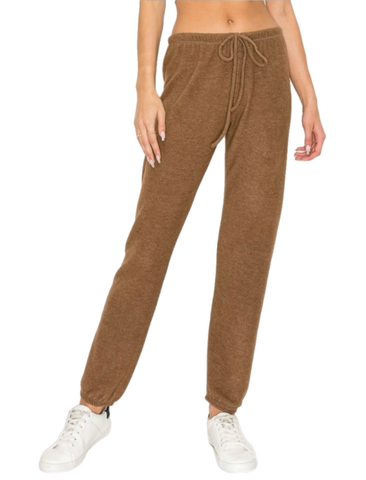 Lounge comfy and cozy pants with elastic drawstring pants with elastic at ankles- H. Brown