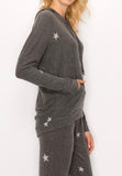 Comfy hoodie top in our  charcoal stars print cozy brushed jersey