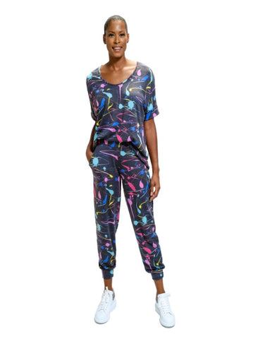 Charcoal Paint Splash Short Sleeve Top *With Matching Joggers