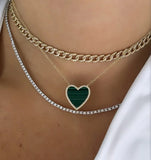 14K yellow gold black onyx heart necklace with diamonds