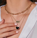 14K yellow gold black onyx heart necklace with diamonds