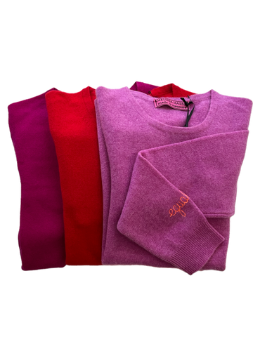 Our classic crew neck cashmere sweater *available in Black, H. Grey, H. Orchid, Fuchsia, H. Lagoon, Terracotta and Navy-Personalized with any phrase you want! I read banned books, 1973, the future is female, feminist or whatever you come up with!