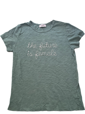 Green with pink embroidery The Future is Female Cotton Garment Dyed Slub Tee