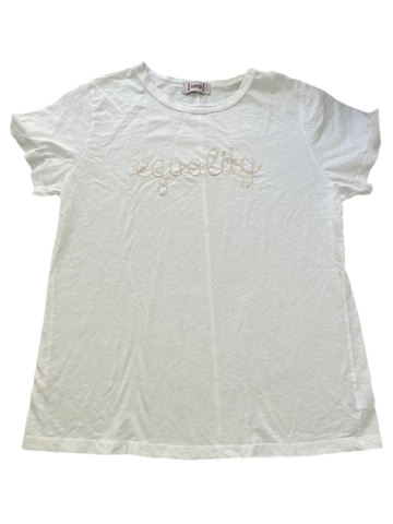 White Equality Embroidered Cotton Garment Dyed Slub Tee