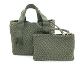 Braided neoprene tote with detachable mini braided bag inside *available in taupe, olive green and black