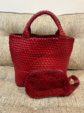 Braided tote with detachable mini bag inside *available in denim, brown, citrus, navy, taupe, pink, red, black, orange and kelly green!