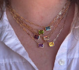 Bezel Set Gemstone 14K Yellow Gold Paper Clip Necklace available in amethyst, citrine, london blue topaz, peridot, topaz