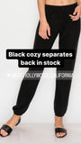 Lounge comfy and cozy black knit pants with elastic drawstring pants with elastic at ankles