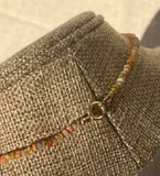 Opal gemstone necklace hand knotted with silk 14K yellow gold clasp*multi but pinks are dominant