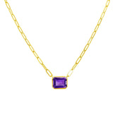Bezel Set Gemstone 14K Yellow Gold Paper Clip Necklace available in amethyst, citrine, london blue topaz, peridot, topaz