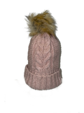 Comfy Cable Knit Beanie w/ Faux Fur Pom Pom * Available in Gray, Black, White, and Pink*