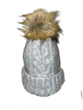 Comfy Cable Knit Beanie w/ Faux Fur Pom Pom * Available in Gray, Black, White, and Pink*