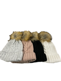 Comfy Cable Knit Beanie w/ Faux Fur Pom Pom * Available in Gray, Black, White, and Pink*