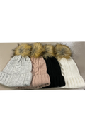 Comfy Cable Knit Beanie w/ Faux Fur Pom Pom * Available in Gray, Black, White, and Pink*