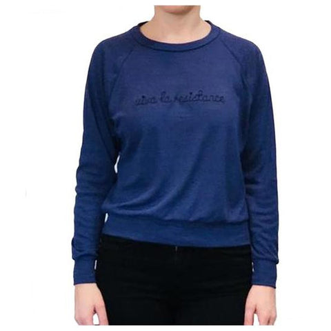 Embroidered Viva la resistance indigo raglan t-shirt