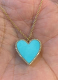 14K yellow gold turquoise heart necklace with diamonds