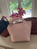 Braided tote with detachable mini bag inside *available in denim, brown, citrus, navy, taupe, pink, red, black, orange and kelly green!