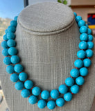Beaded Turquoise faceted gumball beads necklace hand knotted silk with 14K yellow gold clasp