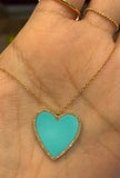 14K yellow gold turquoise heart necklace with diamonds