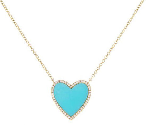 14K yellow gold turquoise heart necklace with diamonds