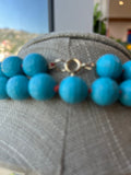 Beaded Turquoise faceted gumball beads necklace hand knotted silk with 14K yellow gold clasp