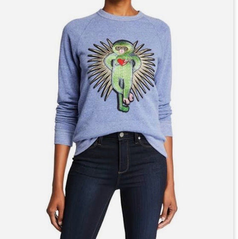 Blue Lucky monkey embroidered organic unisex sweatshirt PLUS