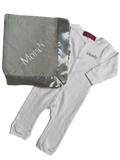 Baby snap front onsie , Embroidered with name or monogram *black, white and H. grey available