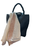 Braided tote with detachable mini bag inside *available in denim, brown, citrus, navy, taupe, pink, red, black, orange and kelly green!