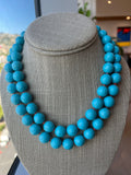 Beaded Turquoise faceted gumball beads necklace hand knotted silk with 14K yellow gold clasp