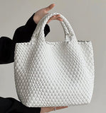 Braided tote with detachable mini bag inside *available in denim, brown, citrus, navy, taupe, pink, red, black, orange and kelly green!