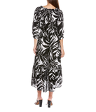 Ruffled Printed Dress with elastic waist and self belt in black and golden yellow scroll print print