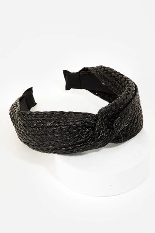 Straw braided twist top knot raffia headband available in khaki and black