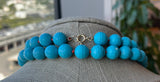 Beaded Turquoise faceted gumball beads necklace hand knotted silk with 14K yellow gold clasp