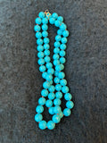 Beaded Turquoise faceted gumball beads necklace hand knotted silk with 14K yellow gold clasp
