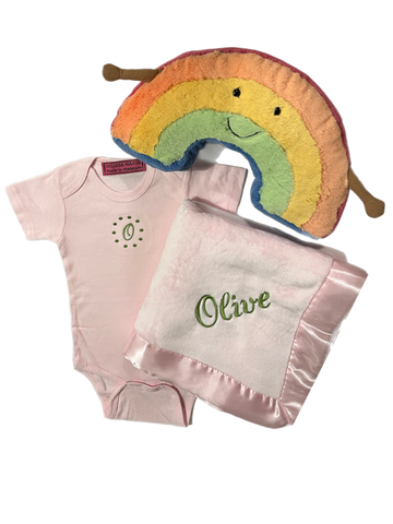 Melissa Masse Plush Blanket, Onsie & Jellycat set