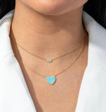 14K yellow gold turquoise heart necklace with diamonds