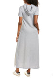 Hooded maxi dress  in our grey camouflage rayon French Terry Jersey