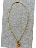 14K yellow gold paperclip necklace with lock charm