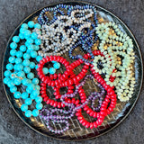 Beaded Turquoise faceted gumball beads necklace hand knotted silk with 14K yellow gold clasp