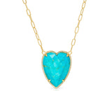 14K yellow gold turquoise heart necklace with diamonds
