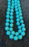 Beaded Turquoise faceted gumball beads necklace hand knotted silk with 14K yellow gold clasp