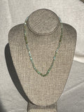 Peruvian green opal gemstone necklace hand knotted with emerald silk 14K yellow gold clasp