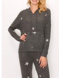 Comfy hoodie top in our  charcoal stars print cozy brushed jersey