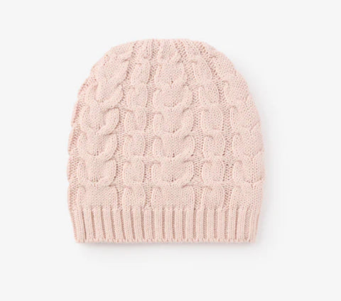 Light Pink Horseshoe cable knit baby hat