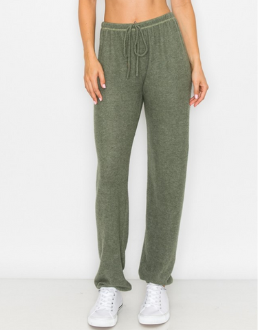 Lounge comfy and cozy pants with elastic drawstring pants with elastic at ankles- H. Evergreen