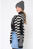 Tie on sweater available in ivory stripe or black stripe