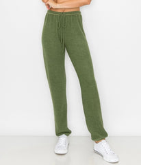 Lounge pants-brushed jersey with elastic drawstring pants with elastic at ankles in h. green