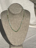 Peruvian green opal gemstone necklace hand knotted with emerald silk 14K yellow gold clasp