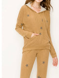 Star print in cognac Lounge cozy brushed jersey pants with elastic drawstring pants with elastic at ankles