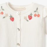 Strawberry embroidered knit white cardigan